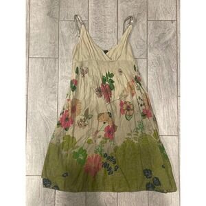 Planet Gold Floral Smocked Empire Waist Sun Dress Boho Large